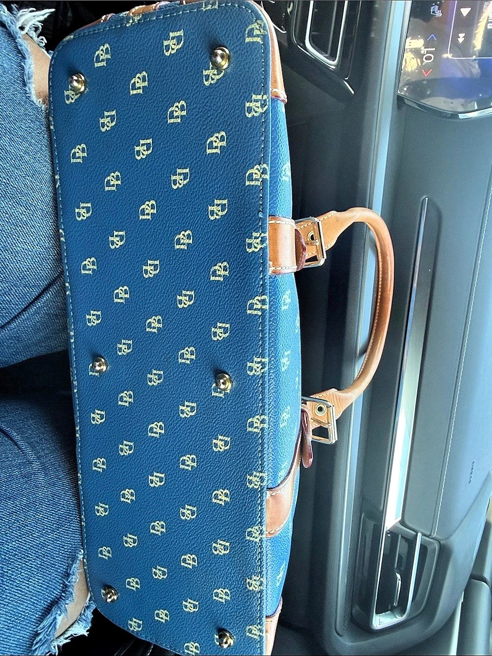 Dooney & Bourke Monogram Tote in Blue & Brown - Picture 4 of 13